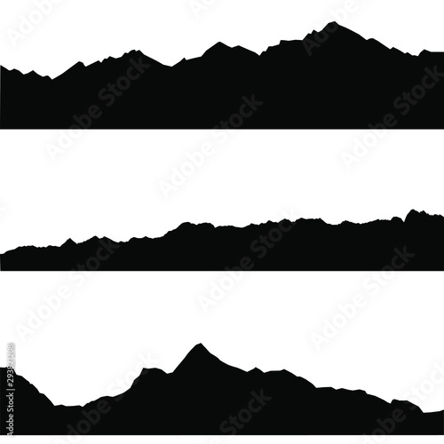 Vector silhouettes mountains, border, black color isolated on white background