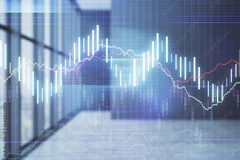 Double exposure of financial chart on empty room interior background. Forex market concept. Double exposure of financial chart on empty room interior background. Forex market concept.