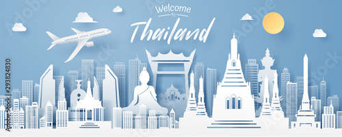 paper cut of thailand landmark, travel and tourism concept.