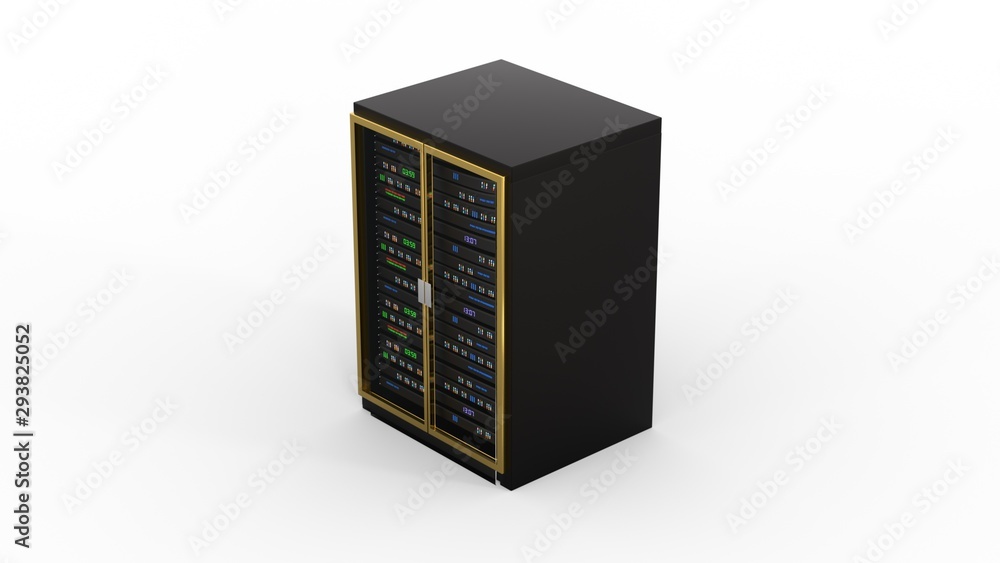 Modern server rack. Server rack image. Isolated on white background. 3d render Modern server rack. Server rack image. Isolated on white background. 3d render
