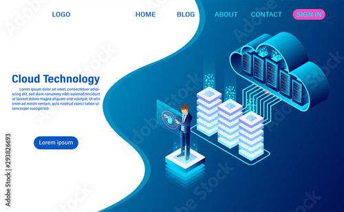 modern cloud technology and networking concept. Online computing technology. Big data flow processing concept, Internet data services vector illustration