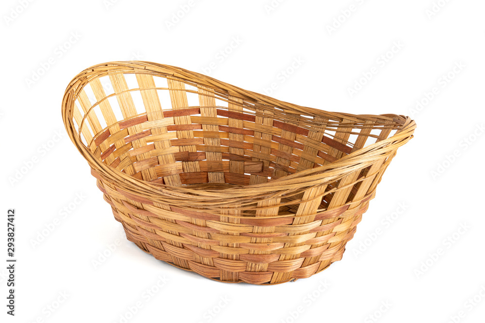 wicker fruit baskets isolated on white background