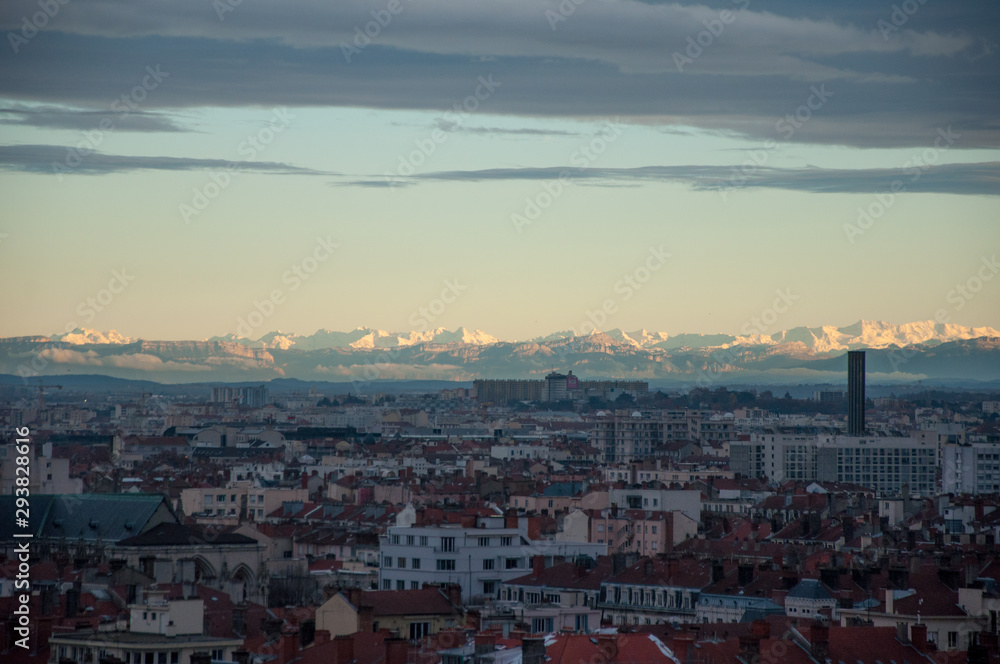 Lyon city and the alps 
