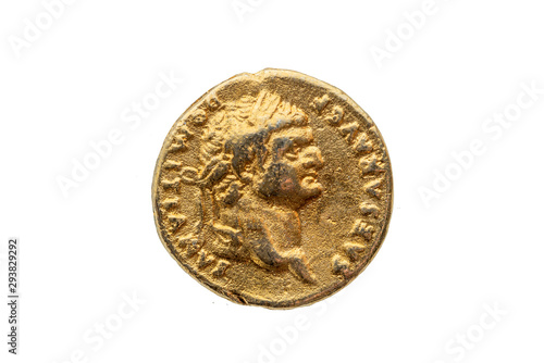 Slika na platnu Roman gold aureus replica coin obverse of Roman Emperor Domitian AD 81-96  cut o