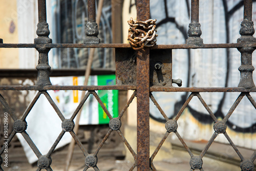 antique metal door with chains
