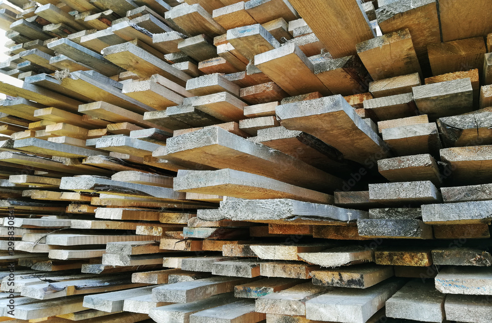 sawn boards in a stack. lumber at a sawmill or building materials store