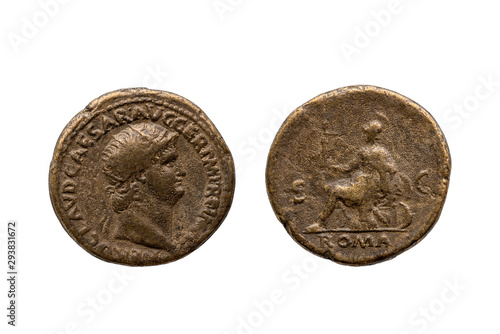 Photography Roman Dupondius Replica Coin of  Roman Emperor Nero 37-68 AD  portrait obverse
