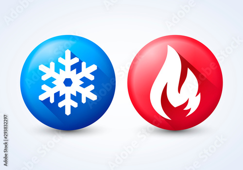 Vector illustration modern 3D hot and cold icon set with flame and snowflake