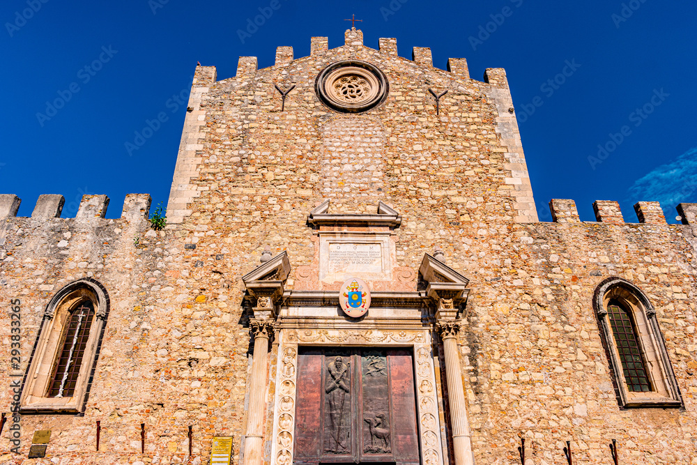 Detail of the Cathedral of St. Nicholas in the Taormina town, Messina, Sicily island, Italy, Europe