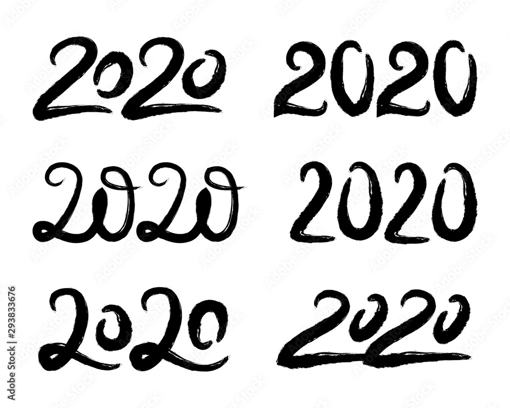Vector set with hand drawn 2020 lettering designs isolated on white background. Collection of Happy New Year numbers Vector set with hand drawn 2020 lettering designs isolated on white background. Collection of Happy New Year numbers