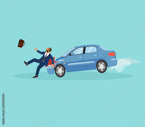 Vector of a businessman being hit by a car.