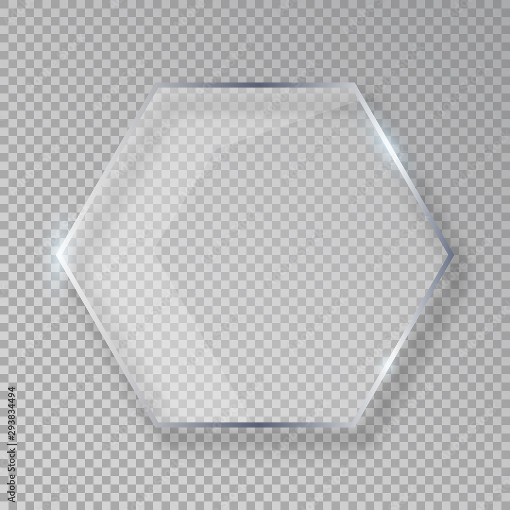 Vector hexagon shiny glass frame isolated on fake transparent background - obrazy, fototapety, plakaty 