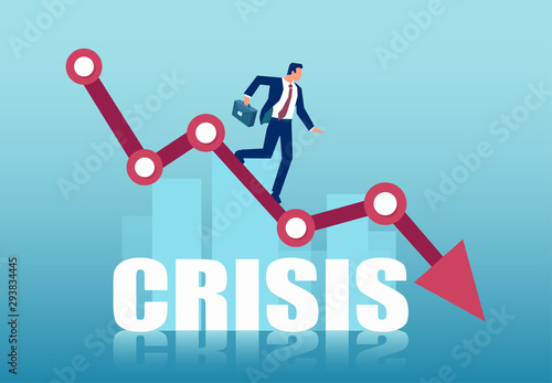 Vector of a businessman walking on a falling down diagram.