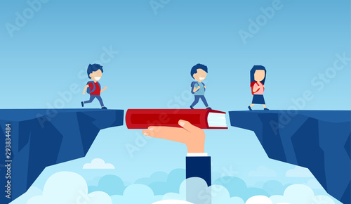 Vector of a teacher hand holding a book bridging the gap in primary education for children