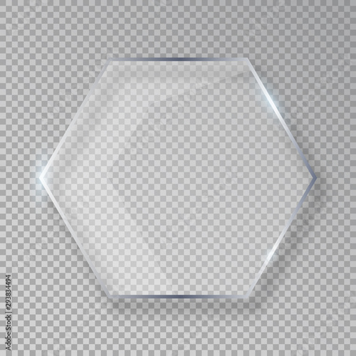 Vector hexagon shiny glass frame isolated on fake transparent background photo