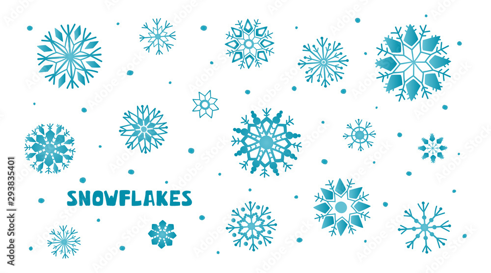 Set of blue snowflakes in hand drawn style isolated on white background. Snowflake icons. Vector. Set of blue snowflakes in hand drawn style isolated on white background. Snowflake icons. Vector.