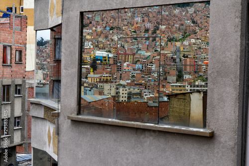 Bolivia, La Paz, reflection in the glass