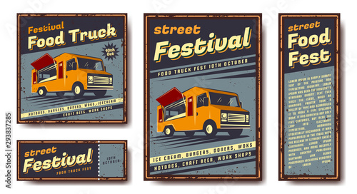 Vector set of emblems, banners, posters. In retro, vintage, old style. Your design and text. Metal sign. Collection of posters.