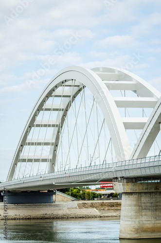 Novi Sad, Serbia - July 17. 2019: Zezelj bridge on river Danube in Novi Sad Serbia © caocao191