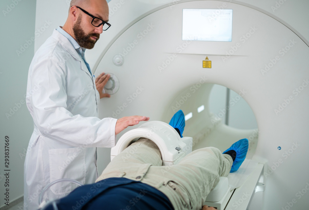 Patient visiting MRI procedure in a hospital Patient visiting MRI procedure in a hospital