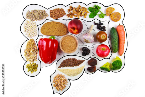 Foto Food for bowel Health. Isolate on a white background