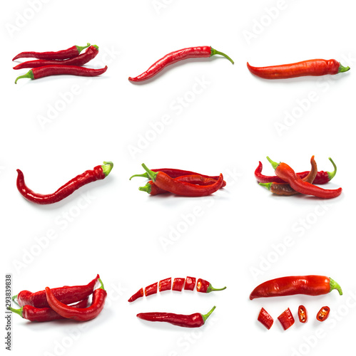 Set of Red chili pepper isolated on a white background. Healthy food. Fresh vegetables.