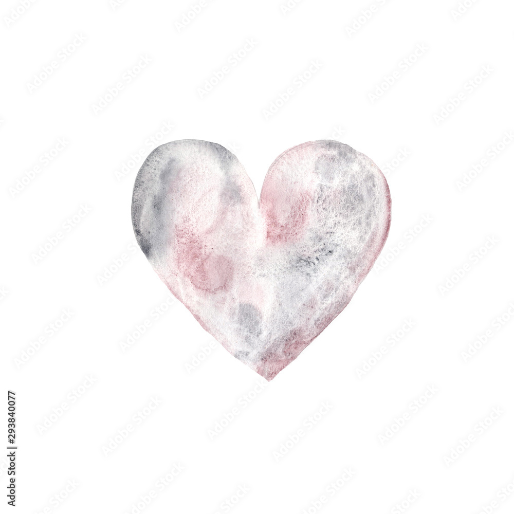 Watercolor hand painted gray heart