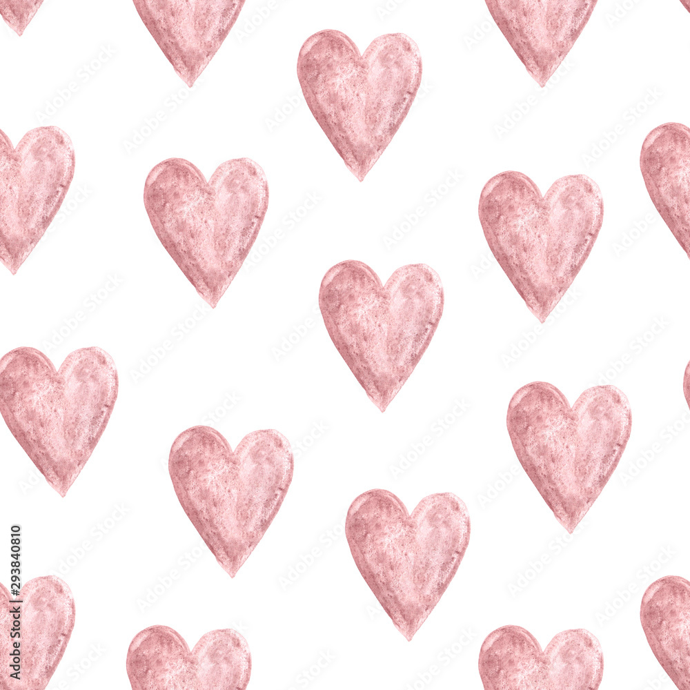 Seamless pattern with bright watercolor hearts