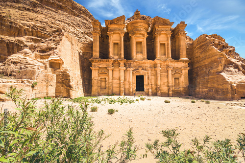 Giant temple of Monastery at the ancient Bedouin city of Petra, Jordan