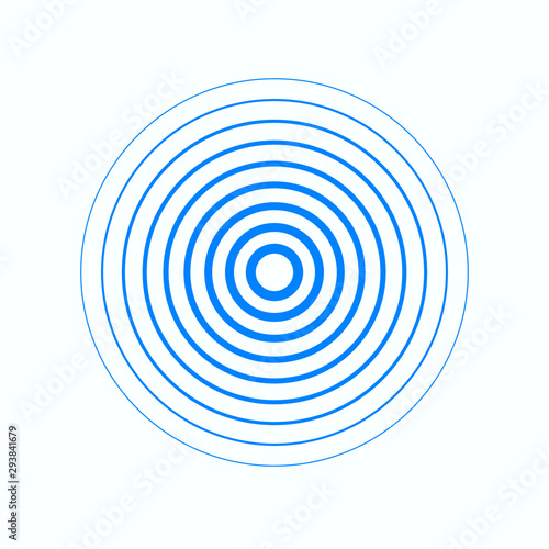 Identification process. Abstract background. Blue rings sound wave and line in a circle. Sound wave wallpaper. Radio station signal. Circle spin vector background.