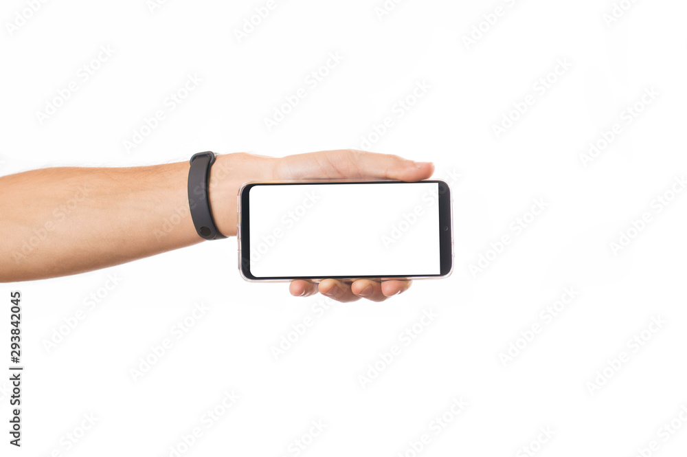 phone in hand with blank screen phone in hand with blank screen
