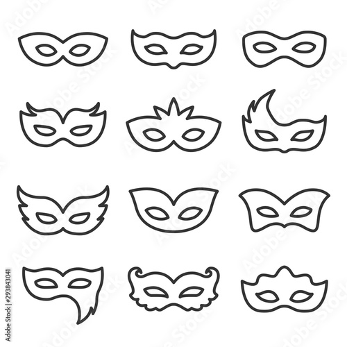 carnival mask vector icons set line style