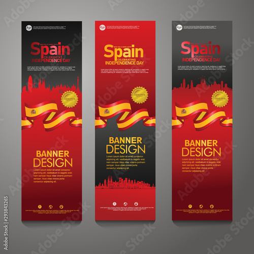 Spain Happy independence day Confetti Celebration Background Vertical Banner set