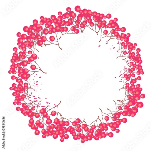 Autumn decorative frame of bunches of ripe red viburnum, berry crop, vector clip art 