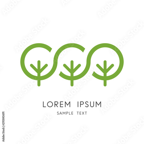 Green forest logo - group of trees and ecosystem symbol. Nature and ecology, garden and park vector icon.
