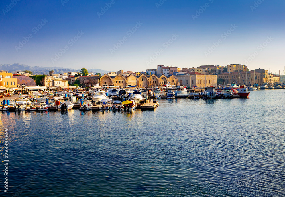 Panorama of Old harbor of Chania, Crete, Greece Panorama of Old harbor of Chania, Crete, Greece