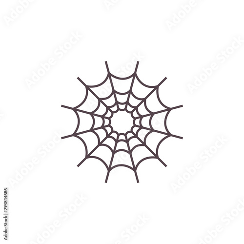 Evil Spiderweb Halloween icon. Devil Cobweb tissue sign. Cartoon flat style. Traditional symbol of Halloween and drug addiction isolated on white. For cards, seasonal posters.