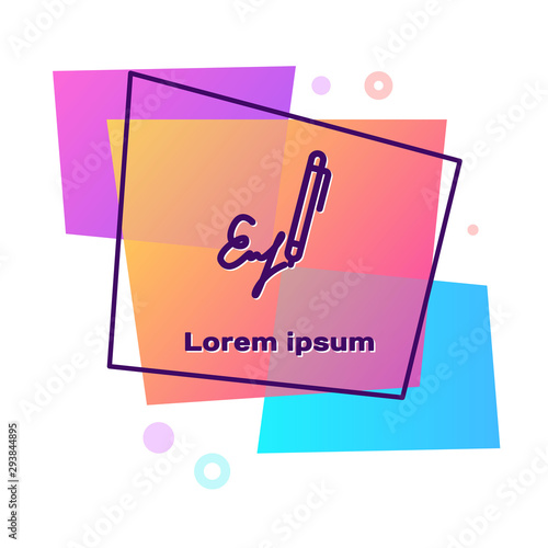 Purple Signature line icon isolated on white background. Pen and undersign, underwrite, ratify symbol. Color rectangle button. Vector Illustration