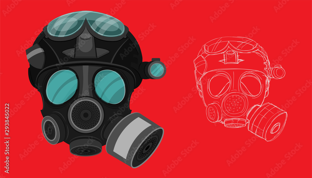 isolated and sketch drawing gas face mask on red background. vector illustration eps10 isolated and sketch drawing gas face mask on red background. vector illustration eps10