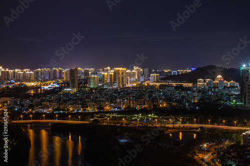China. Hainan island. Night view of the city from the tree houses