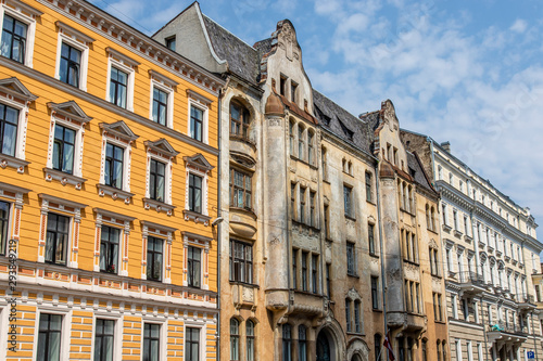 Ornate facade of an art nouveau building in Riga, Latvia, Baltic States, Europe