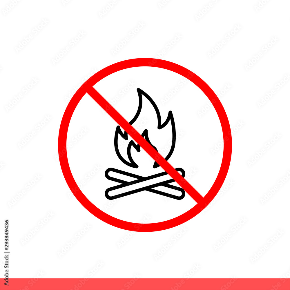 No fire icon in modern flat design isolated on white background, forbidden bonfire vector illustration for web site or mobile app No fire icon in modern flat design isolated on white background, forbidden bonfire vector illustration for web site or mobile app