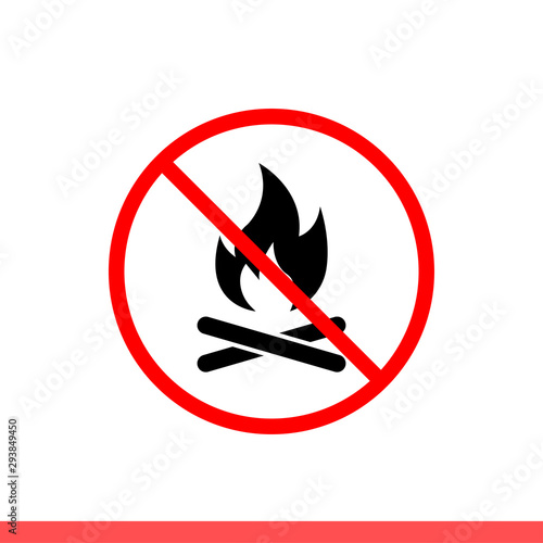 No fire icon in modern flat design isolated on white background, forbidden bonfire vector illustration for web site or mobile app