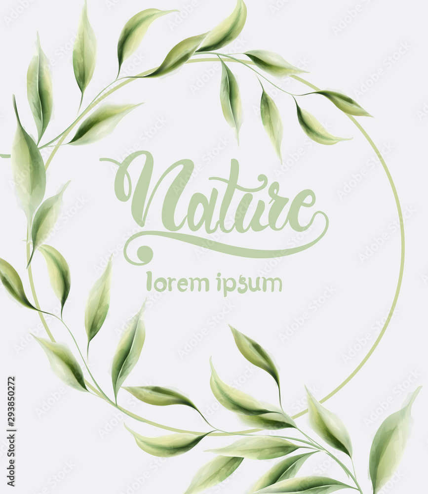 Watercolor nature green leaves wreath. Place for text. Vector composition