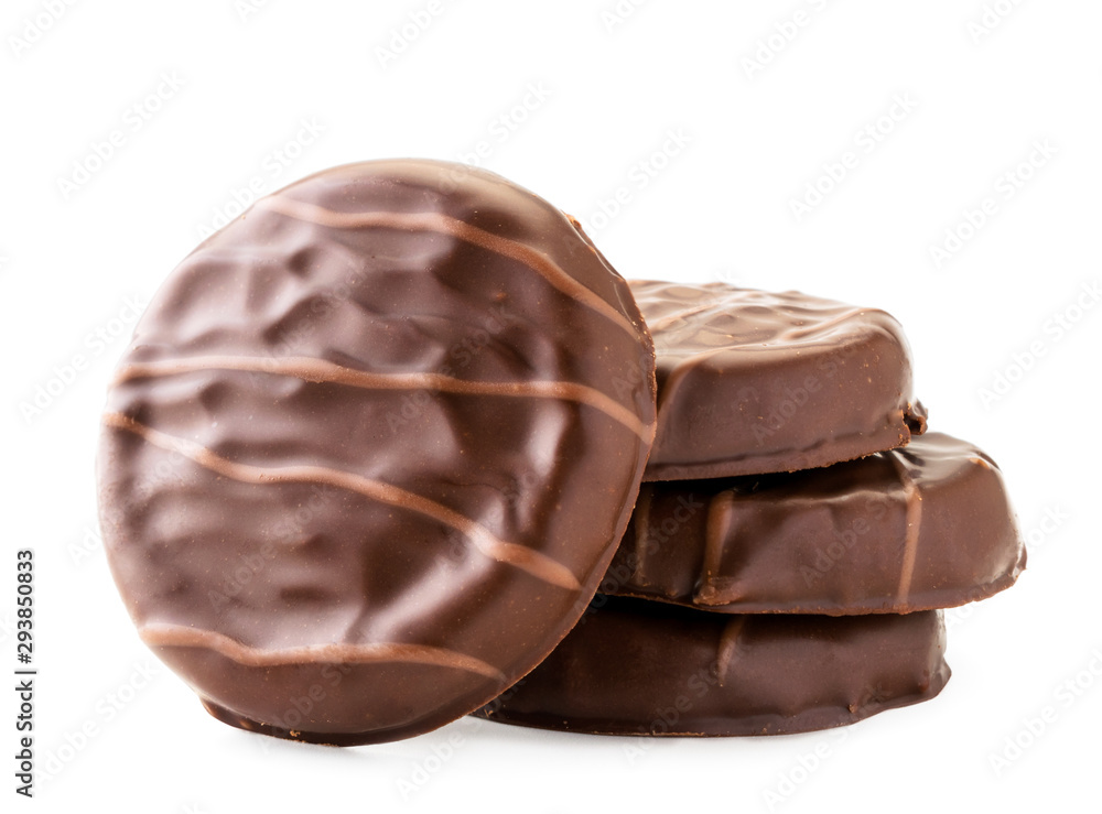 Round cookies in chocolate closeup on a white. Isolated Round cookies in chocolate closeup on a white. Isolated
