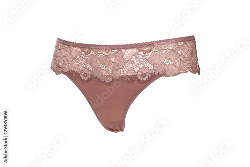 Beautiful female lacy brown panties isolated on white background. Sexy underwear