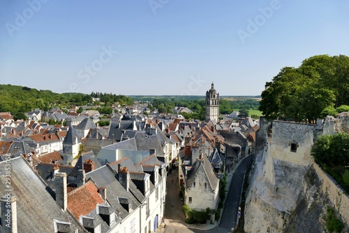 Vue sur les toits de la ville et la tour saint Antoine depuis les remparts de la Cite Royale de Loches 