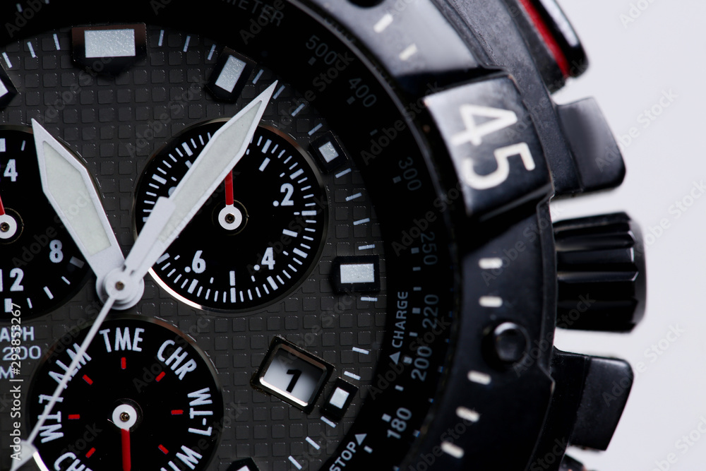 Fashionable modern wrist business watch shop closeup Fashionable modern wrist business watch shop closeup