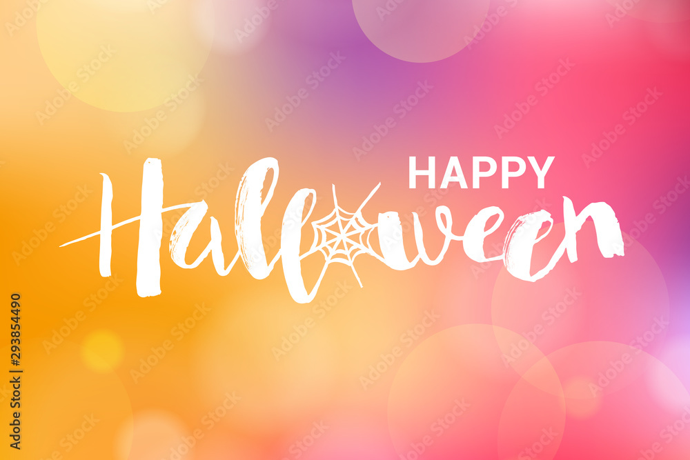 Vector illustration of Happy Halloween phrase with web