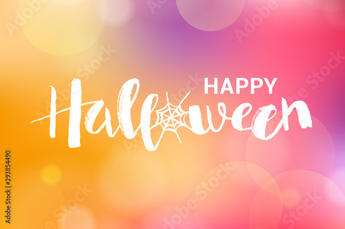 Vector illustration of Happy Halloween phrase with web